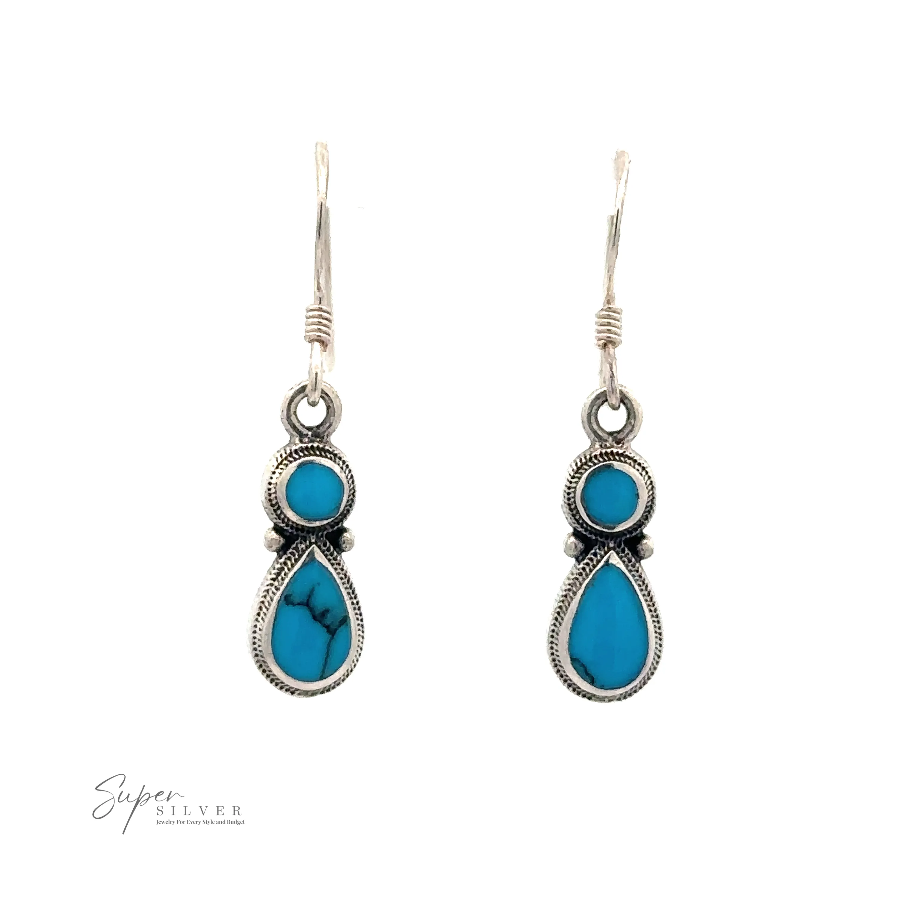 Turquoise Earrings With Circle and Teardrop Design