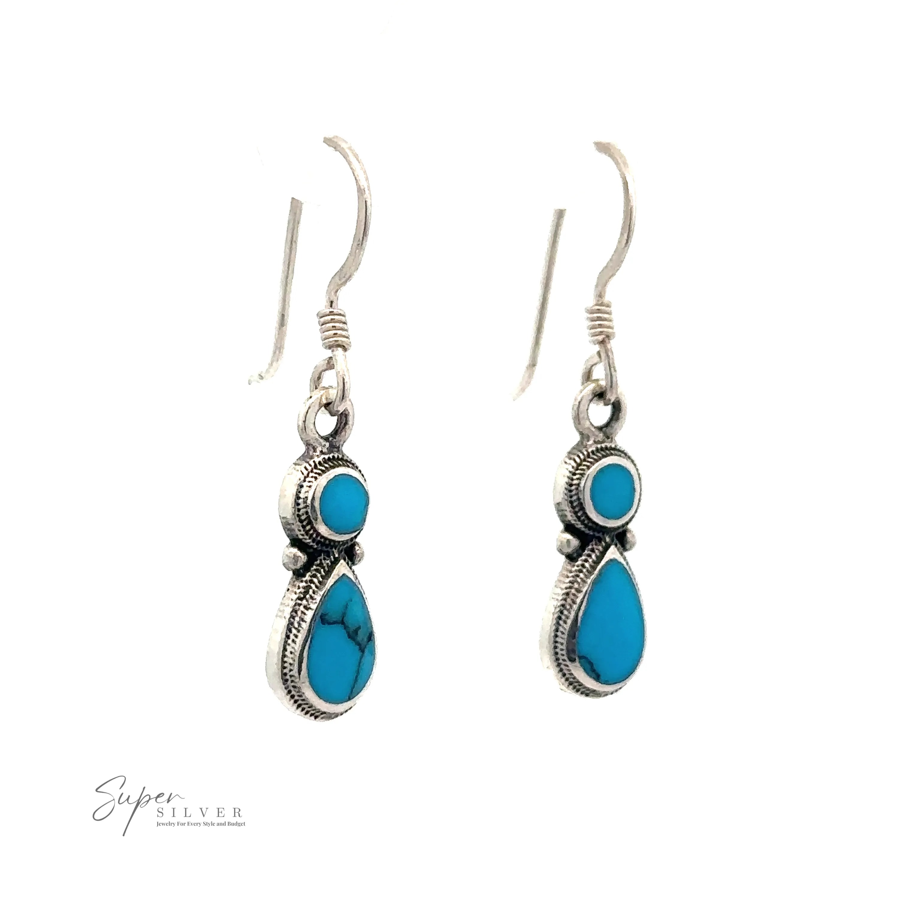 Turquoise Earrings With Circle and Teardrop Design
