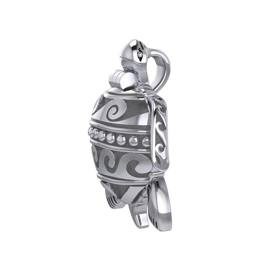 Turtle with Wave Design on The Shell Silver Locket Pendant and Pin in One