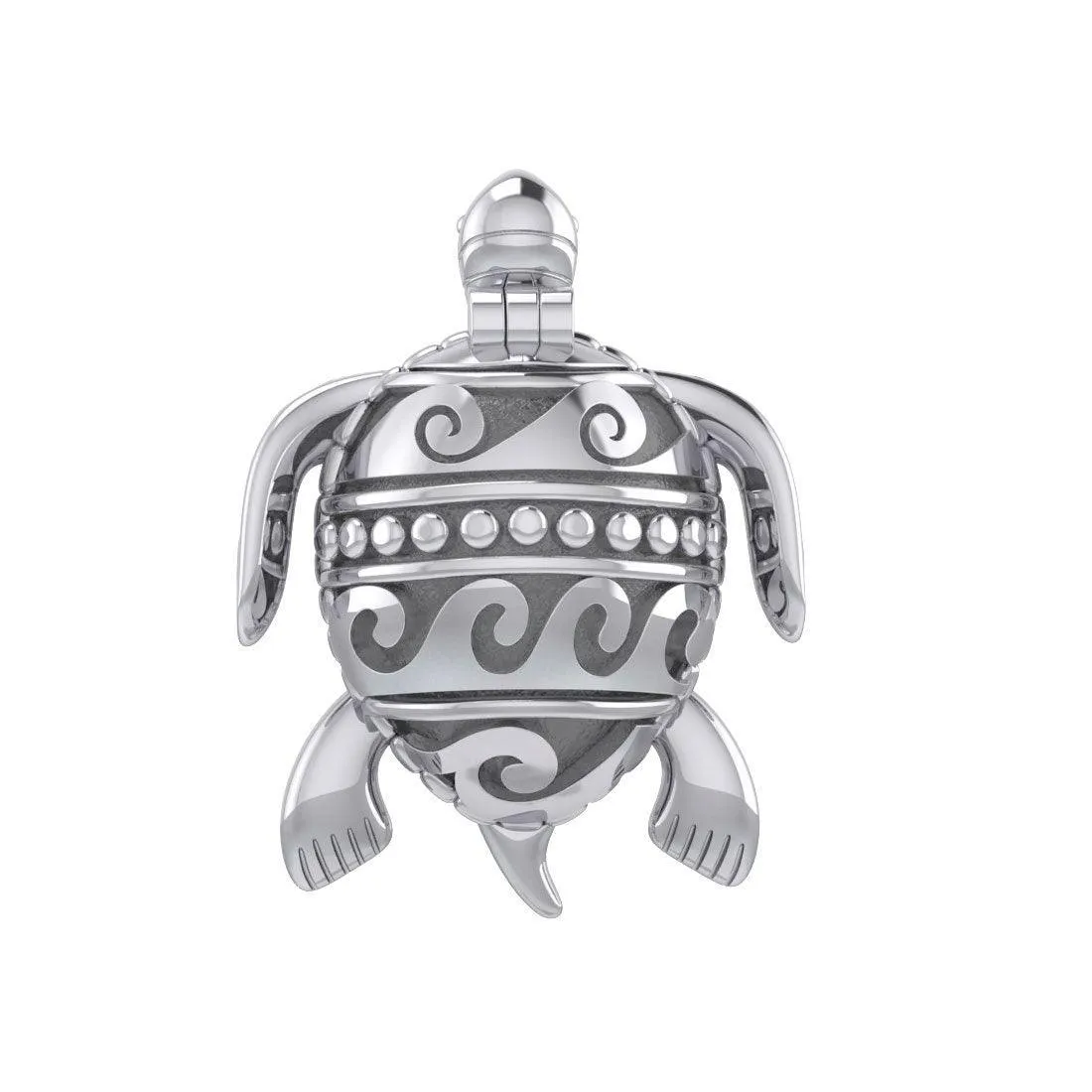 Turtle with Wave Design on The Shell Silver Locket Pendant and Pin in One