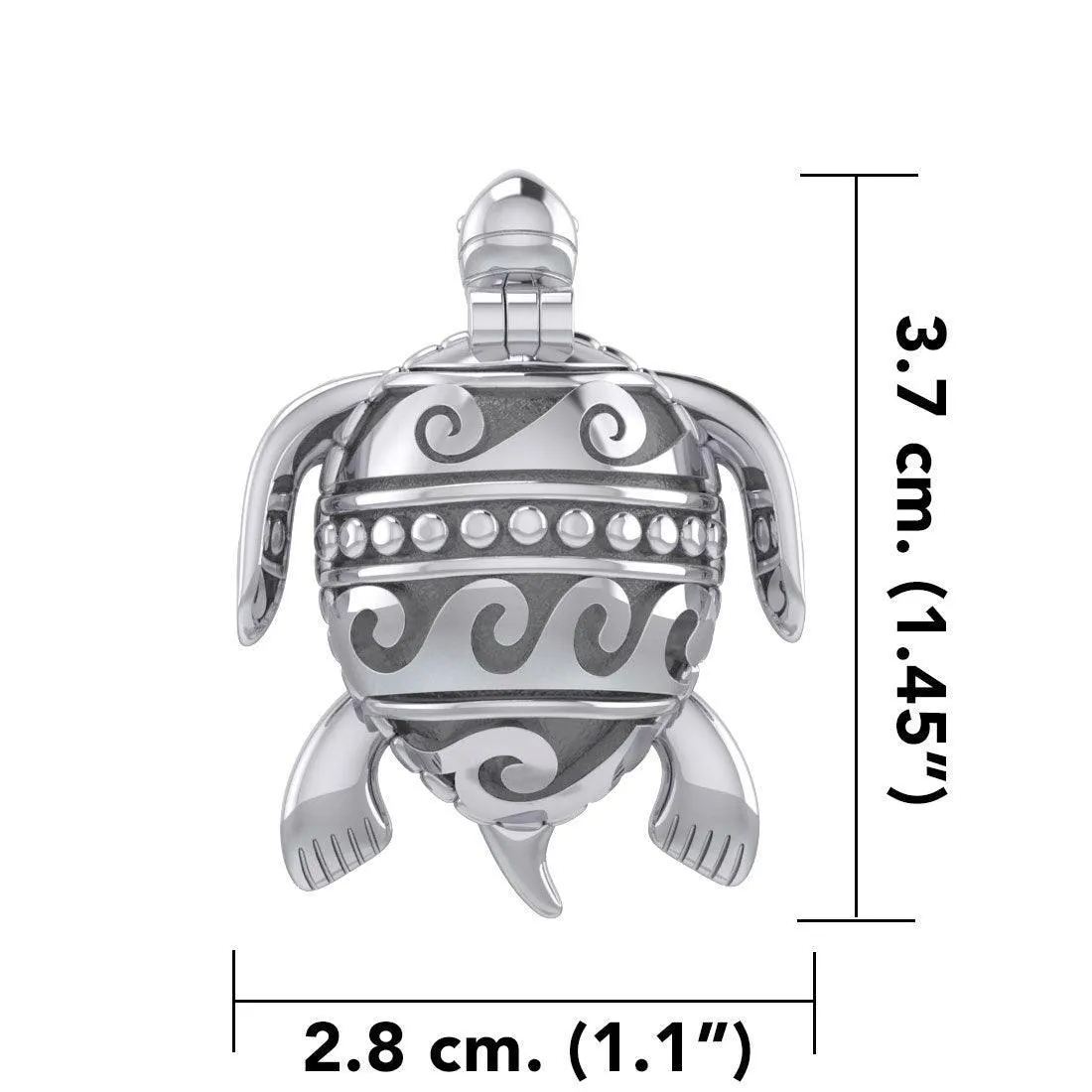 Turtle with Wave Design on The Shell Silver Locket Pendant and Pin in One