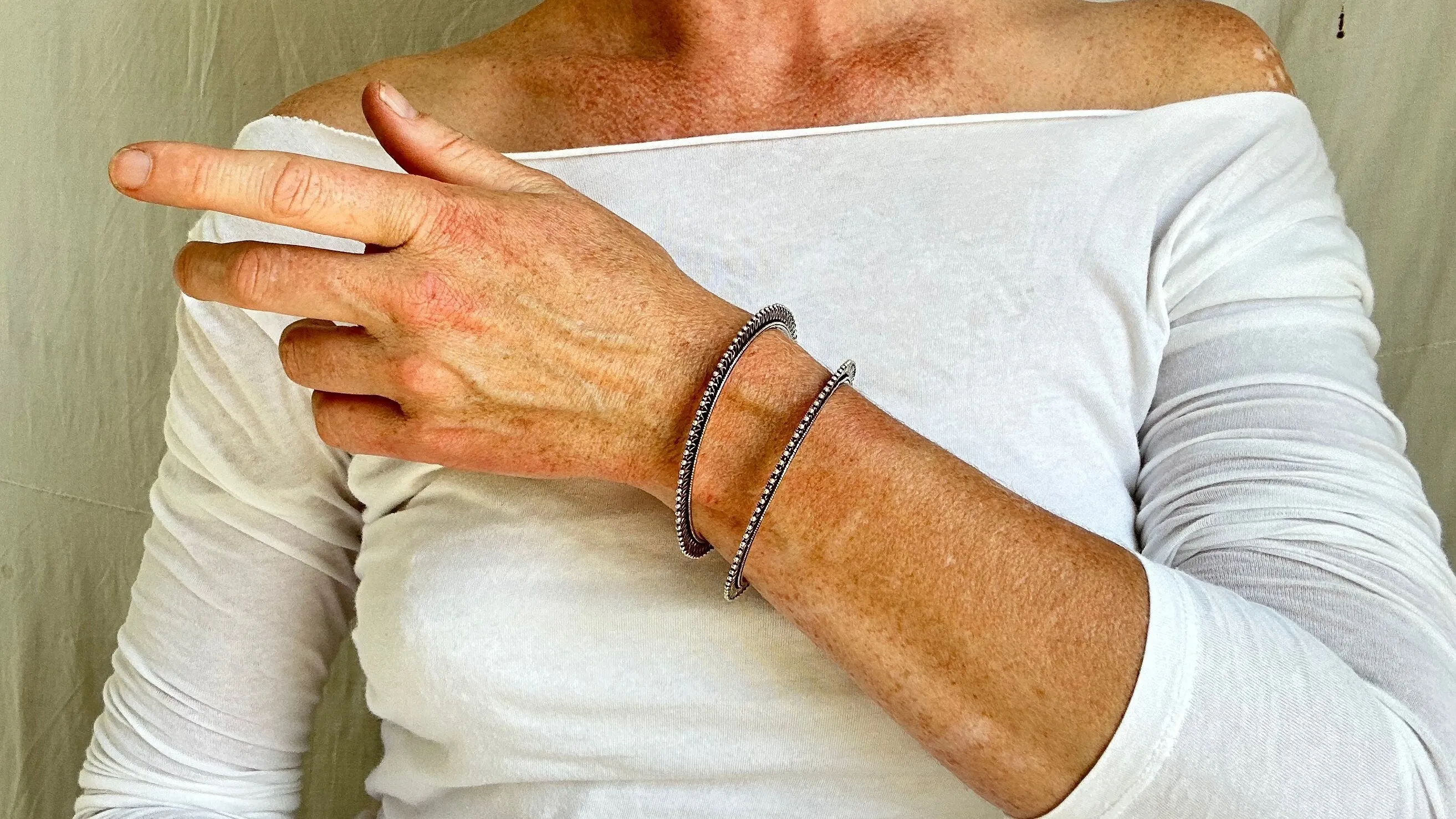 Two Sterling Silver Bangles. India. 1050