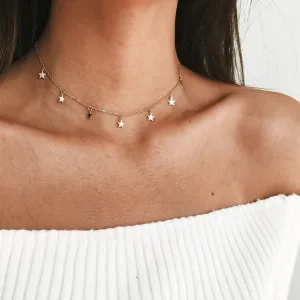 VenusFox Gold Color Star Party Women's Pendant Necklace Fashion Female Choker Necklaces Jewelry Simple Ladies Pentagon-Star Jewelry Gifts