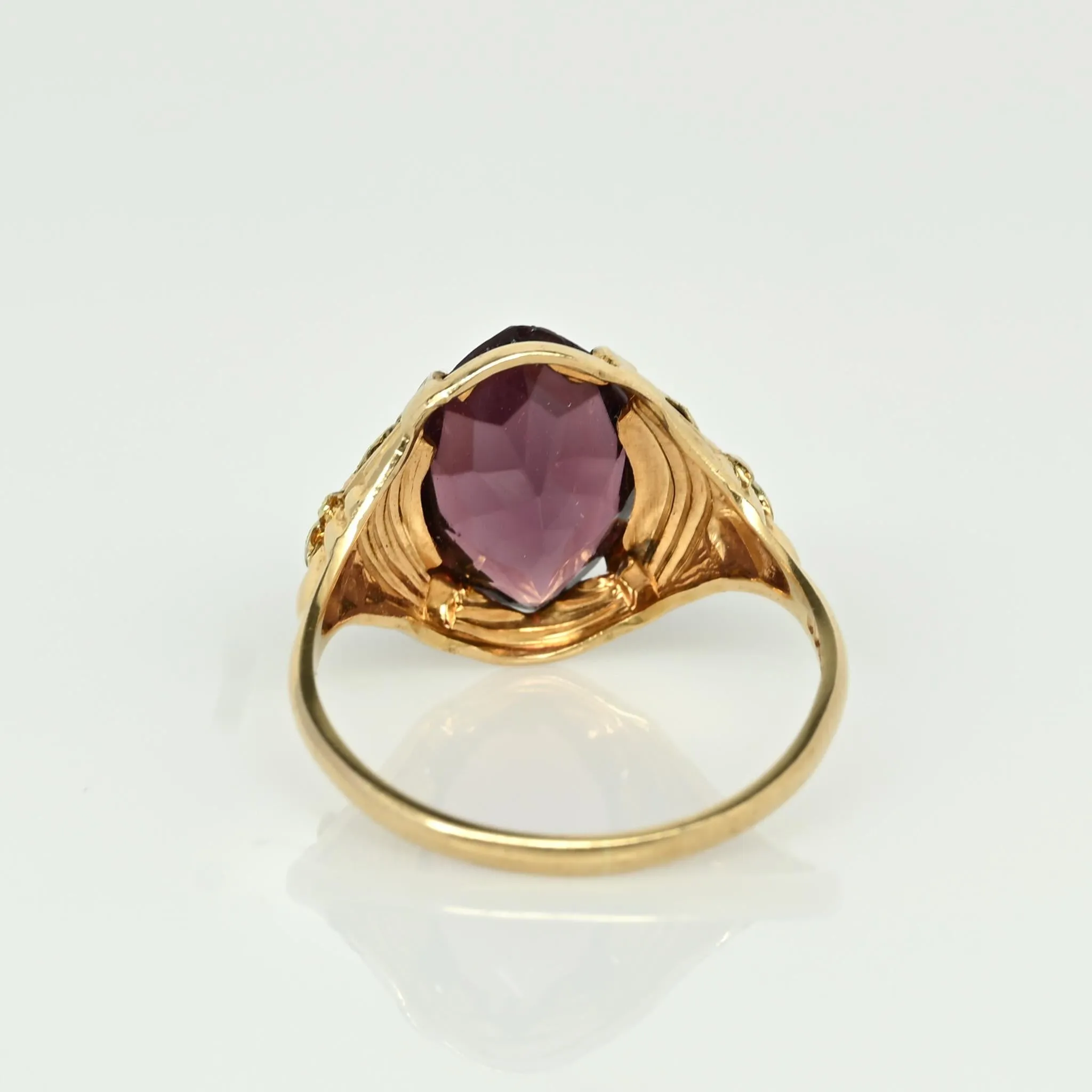 Vintage 10k Glass Ring With Rose and Yellow Gold Accents