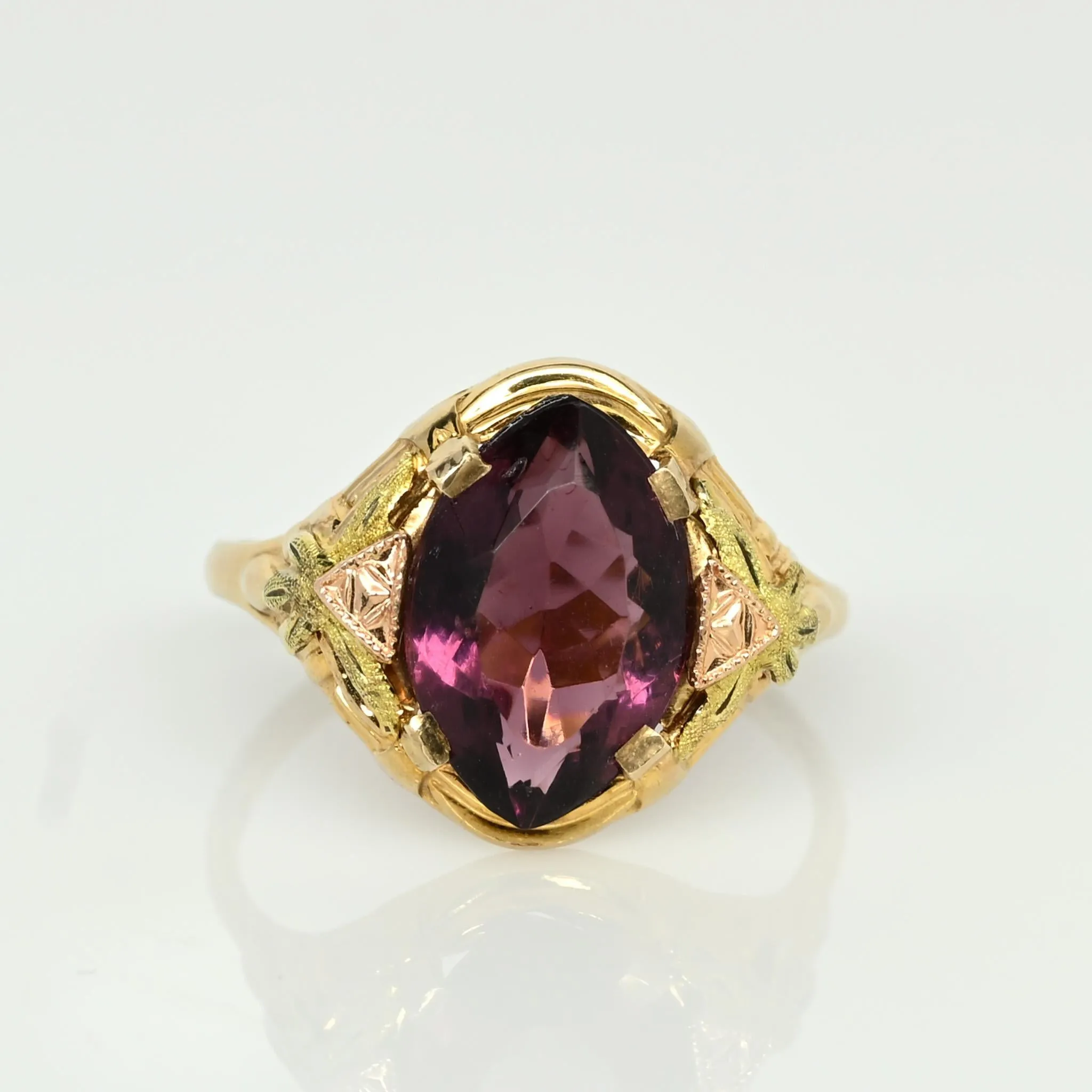 Vintage 10k Glass Ring With Rose and Yellow Gold Accents