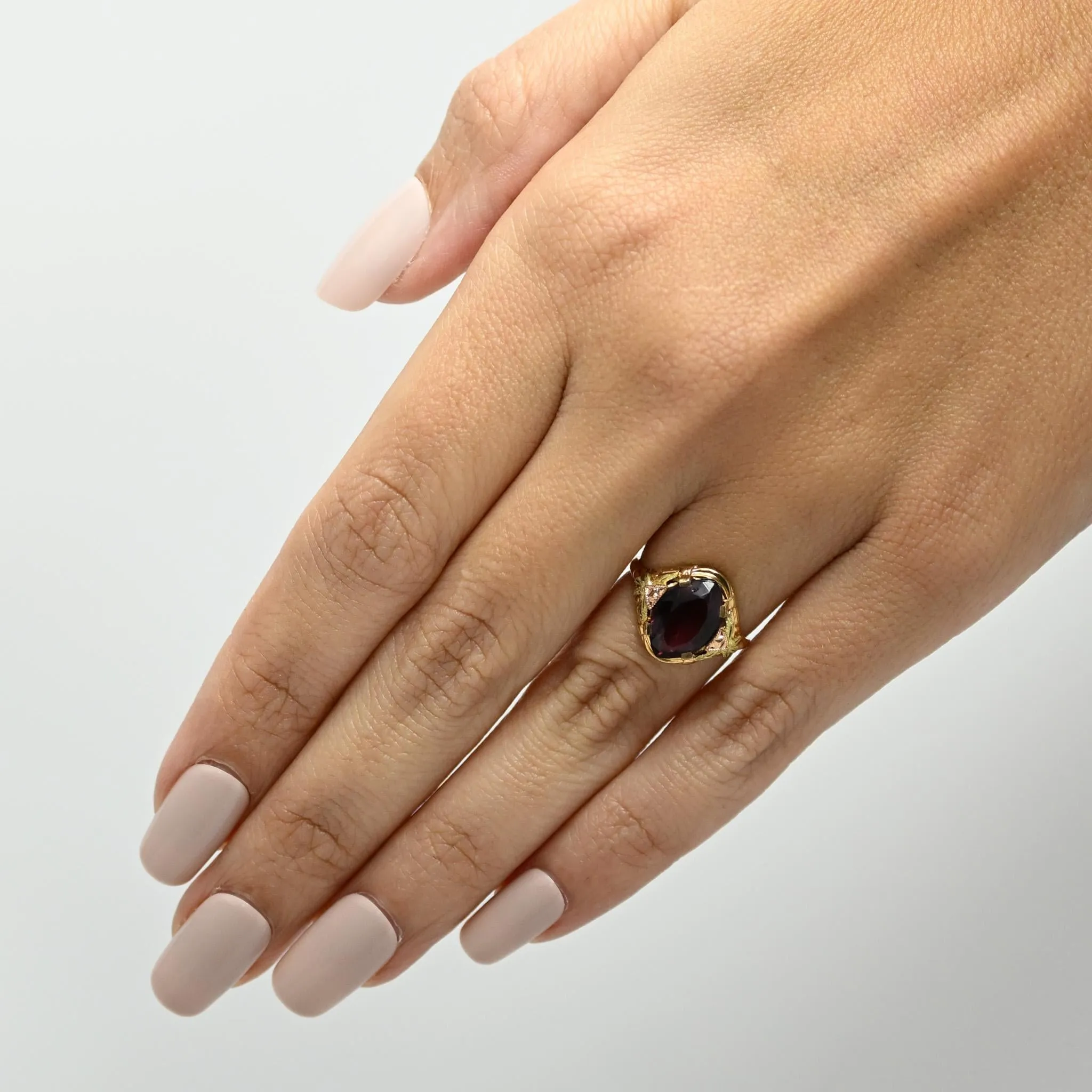 Vintage 10k Glass Ring With Rose and Yellow Gold Accents