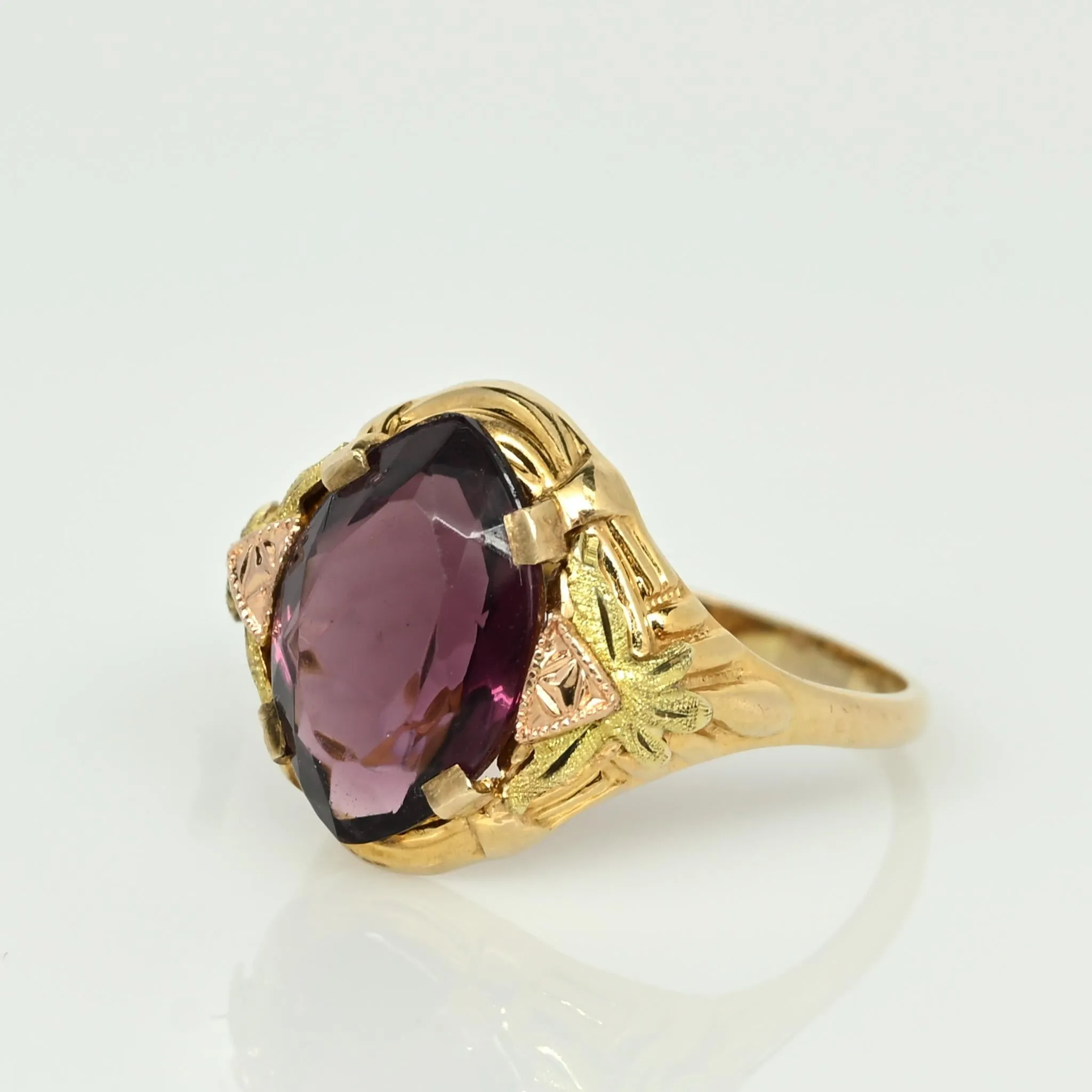 Vintage 10k Glass Ring With Rose and Yellow Gold Accents