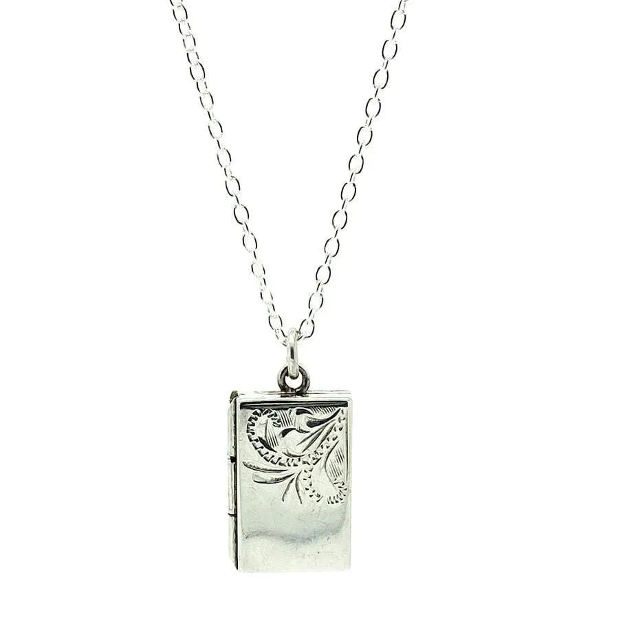 Vintage 1930s Rectangular Silver Locket Necklace