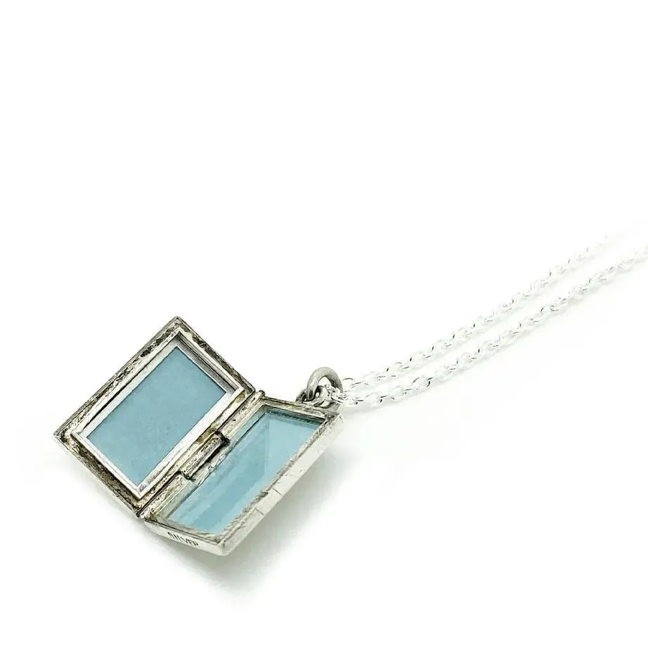 Vintage 1930s Rectangular Silver Locket Necklace