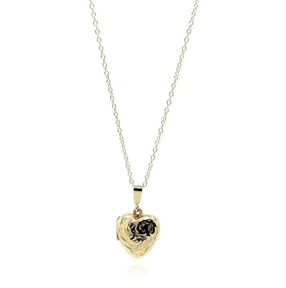 Vintage 1950s 9ct Gold tiny Heart Locket Necklace