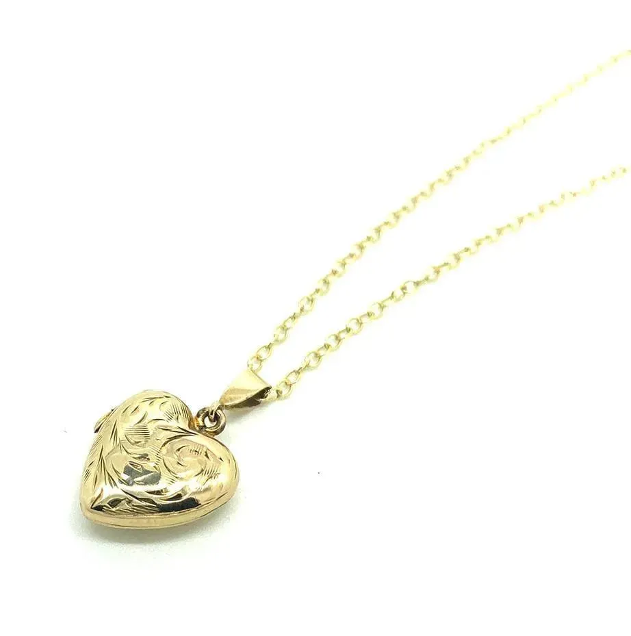 Vintage 1950s 9ct Gold tiny Heart Locket Necklace