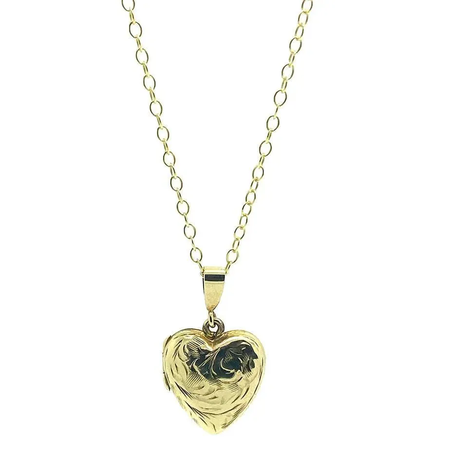 Vintage 1950s 9ct Gold tiny Heart Locket Necklace