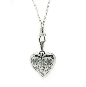 Vintage 1960s Heart Flower Silver Locket Necklace