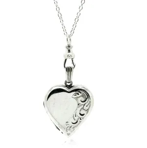 Vintage 1970s Engraved Silver Heart Locket Necklace
