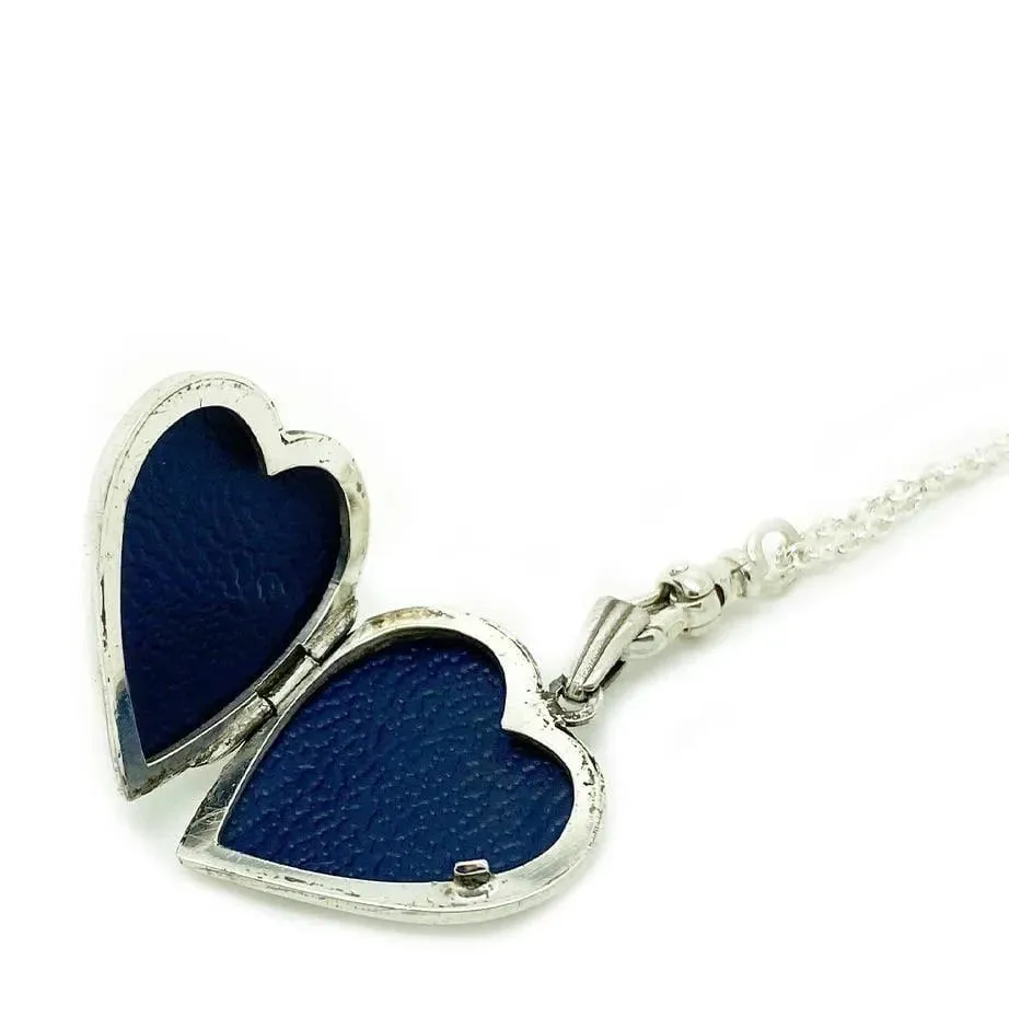Vintage 1970s Engraved Silver Heart Locket Necklace