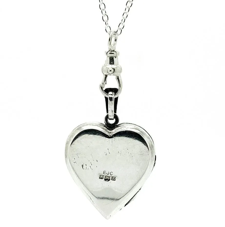 Vintage 1970s Engraved Silver Heart Locket Necklace