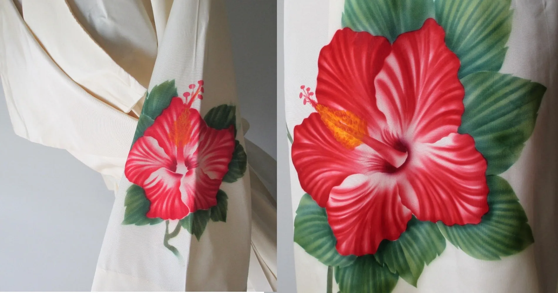 Vintage 40's 50's White Hand Painted Hawaiian Robe | Dressing Gown 38