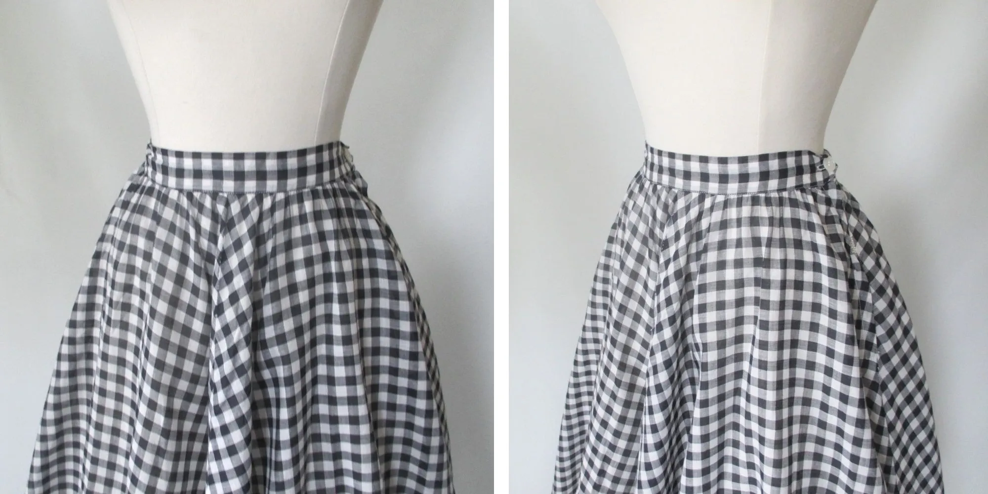 Vintage 50s 40s Gingham Full Skirt XS