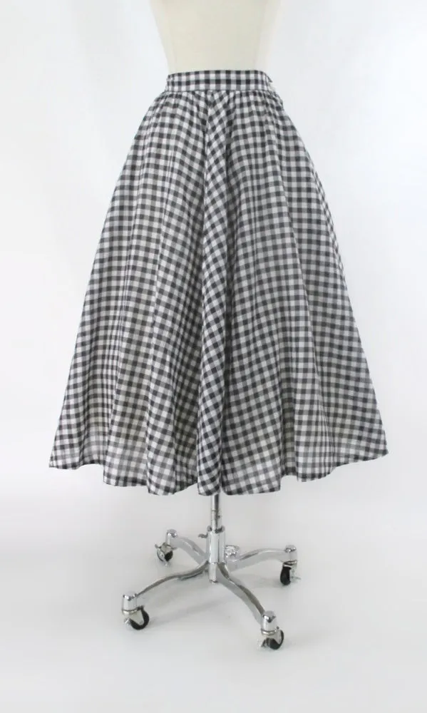 Vintage 50s 40s Gingham Full Skirt XS