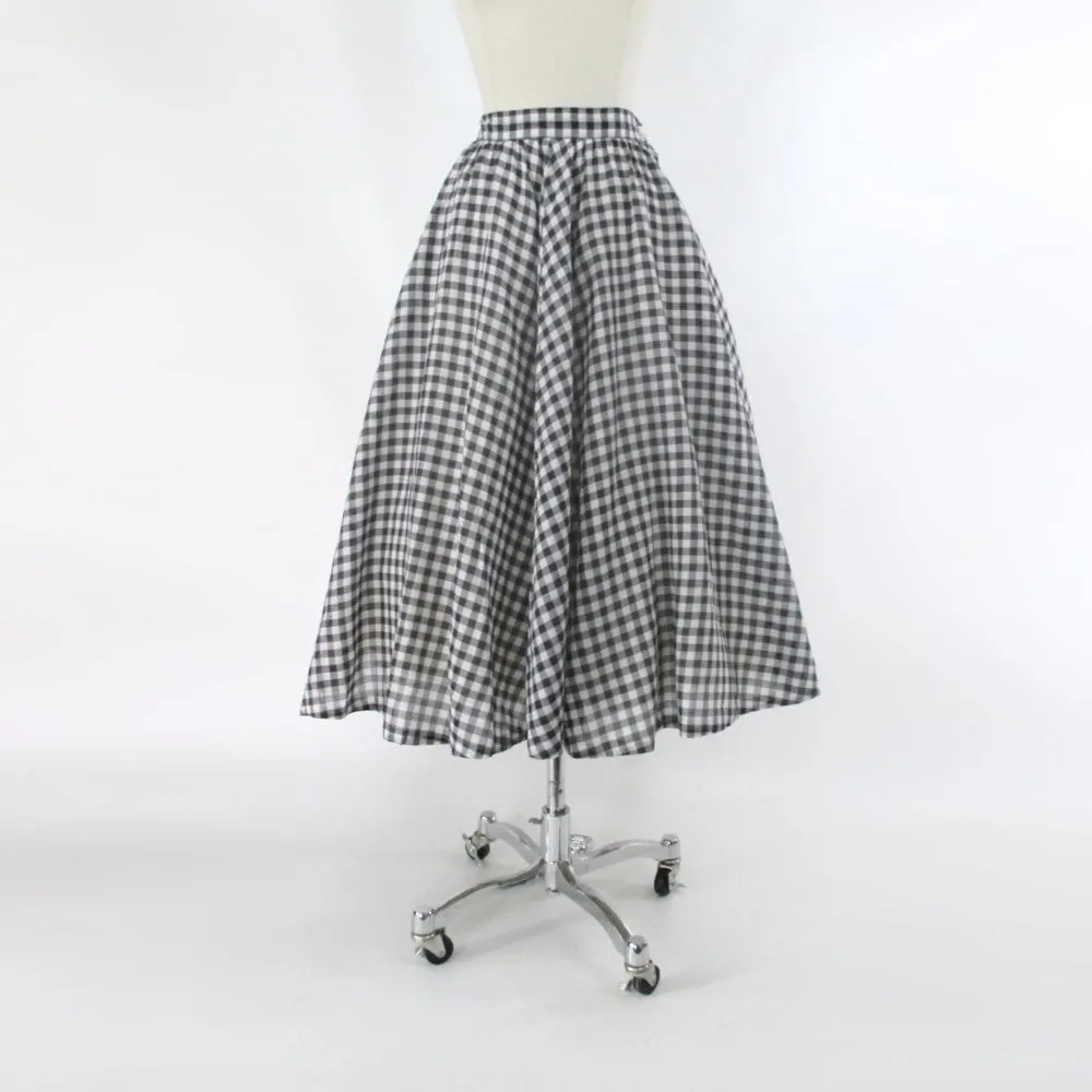 Vintage 50s 40s Gingham Full Skirt XS