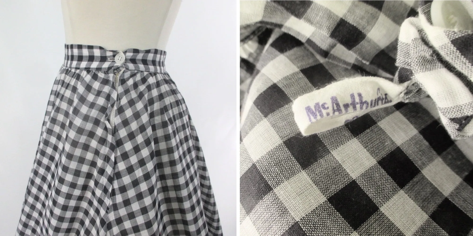 Vintage 50s 40s Gingham Full Skirt XS