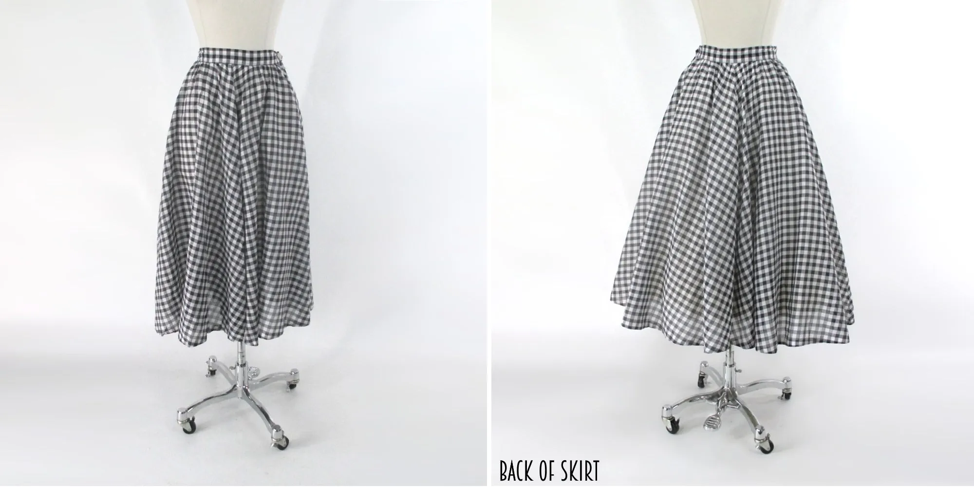 Vintage 50s 40s Gingham Full Skirt XS