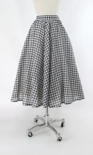 Vintage 50s 40s Gingham Full Skirt XS