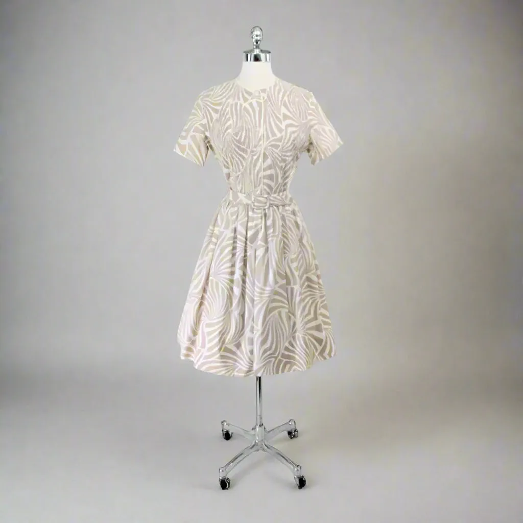 Vintage 50s 60s Modernist Stripe Full Skirt Day Dress M