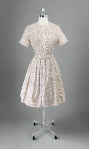 Vintage 50s 60s Modernist Stripe Full Skirt Day Dress M