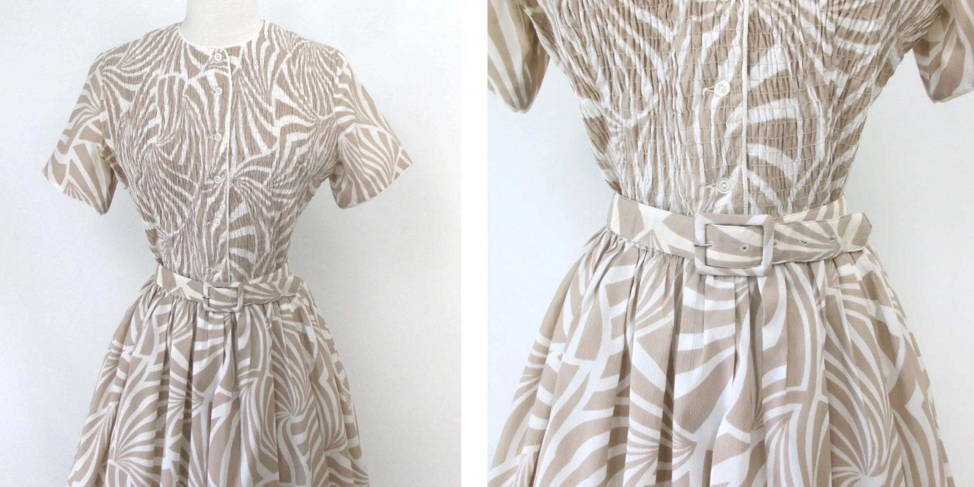 Vintage 50s 60s Modernist Stripe Full Skirt Day Dress M