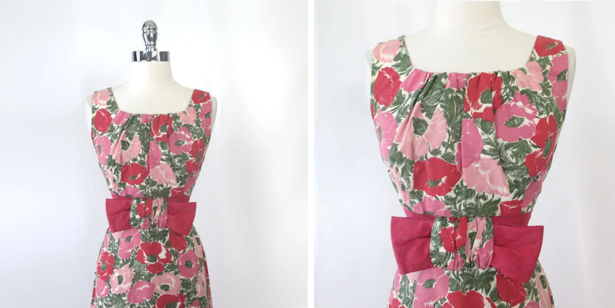 Vintage 60's 50s Pink Floral Big Bow Party Dress S
