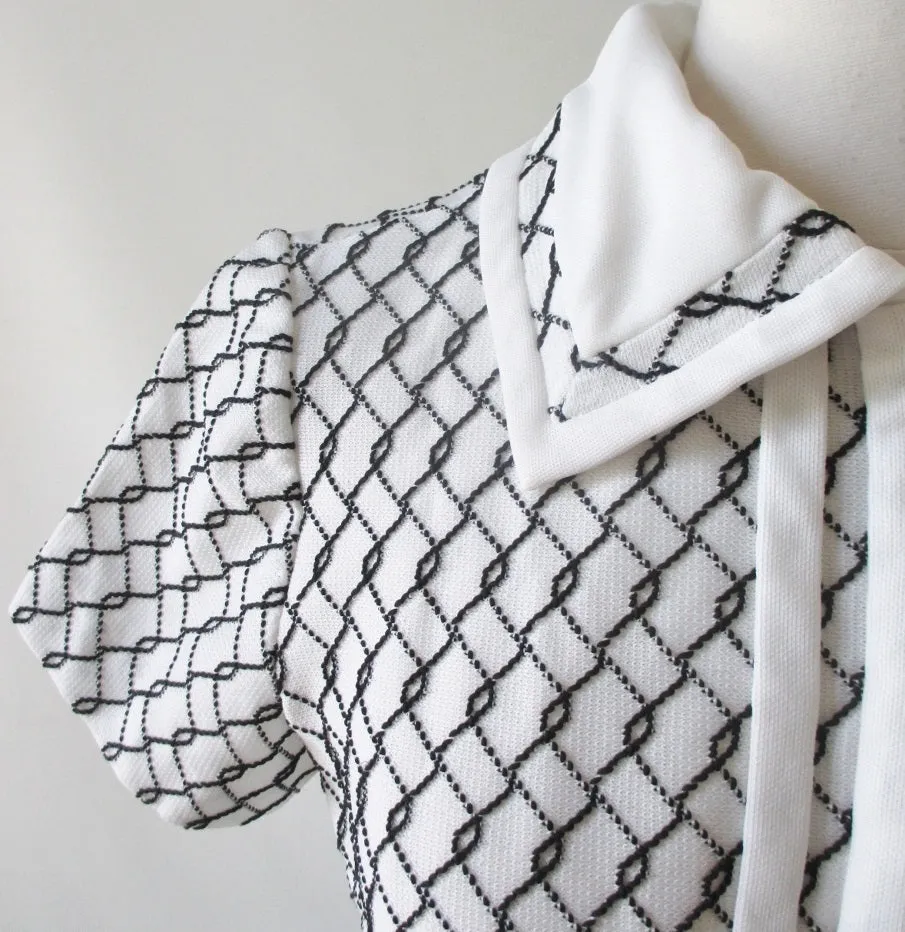Vintage 60's Black & White Belted Shift Dress M