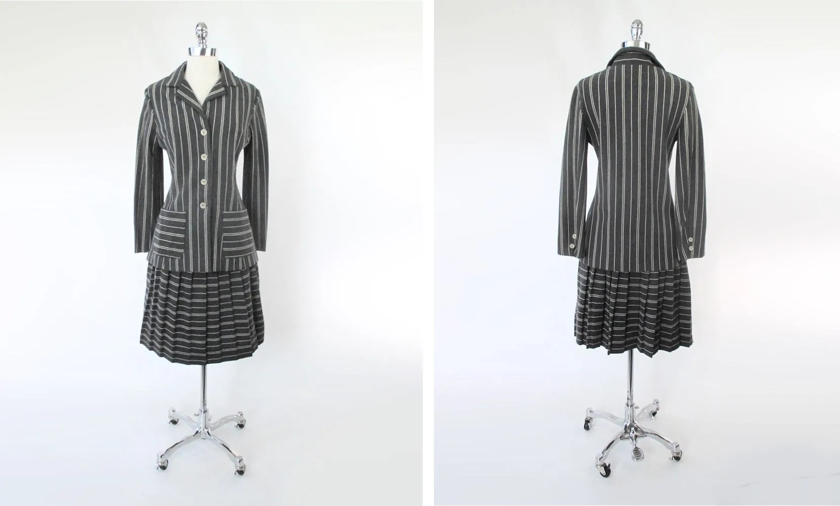 Vintage 60s Jantzen Grey Pinstripe Suit | Jacket & Skirt Set S
