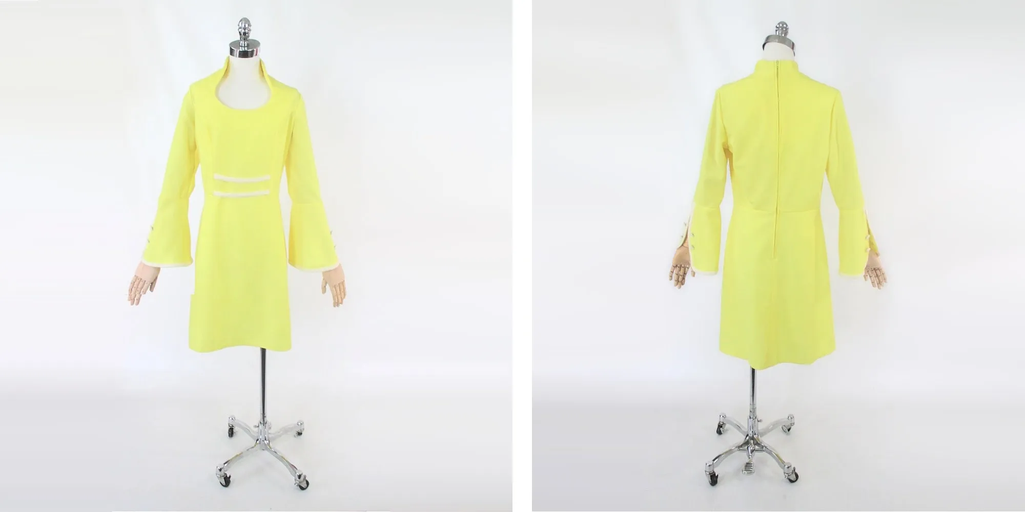 Vintage 60s MOD Yellow Space Age Mini Party Dress L