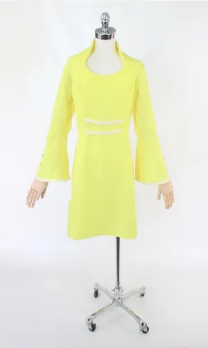 Vintage 60s MOD Yellow Space Age Mini Party Dress L