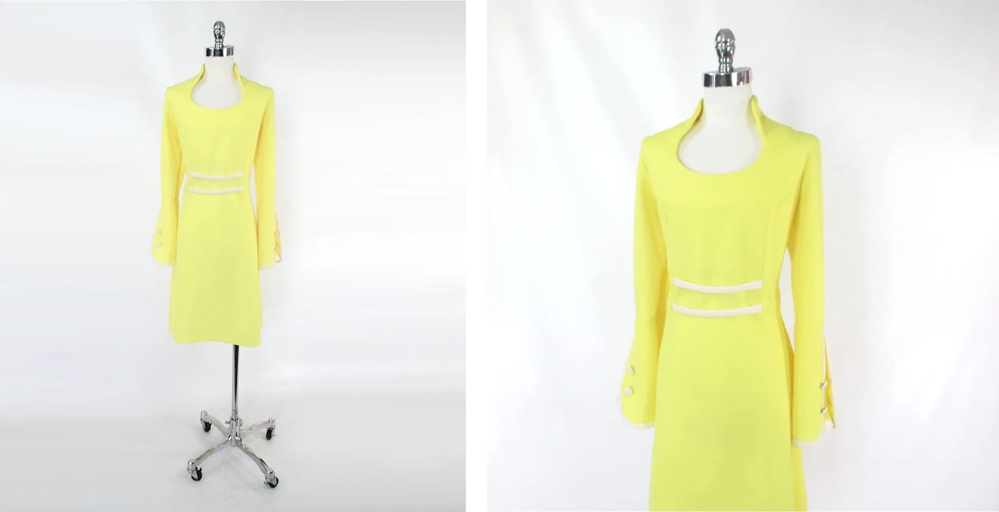 Vintage 60s MOD Yellow Space Age Mini Party Dress L