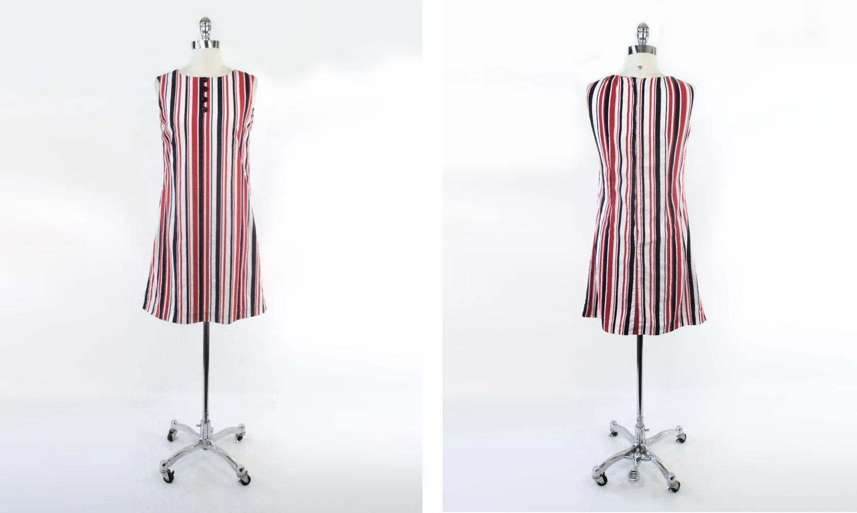Vintage 60s Red White Blue Striped Shift Dress S