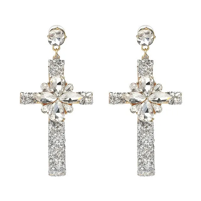 Vintage Baroque Ladies' Cross-shaped Large Drop Earrings