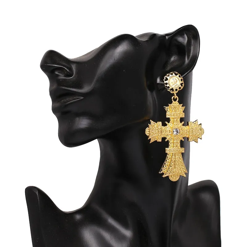 Vintage Baroque Ladies' Cross-shaped Large Drop Earrings