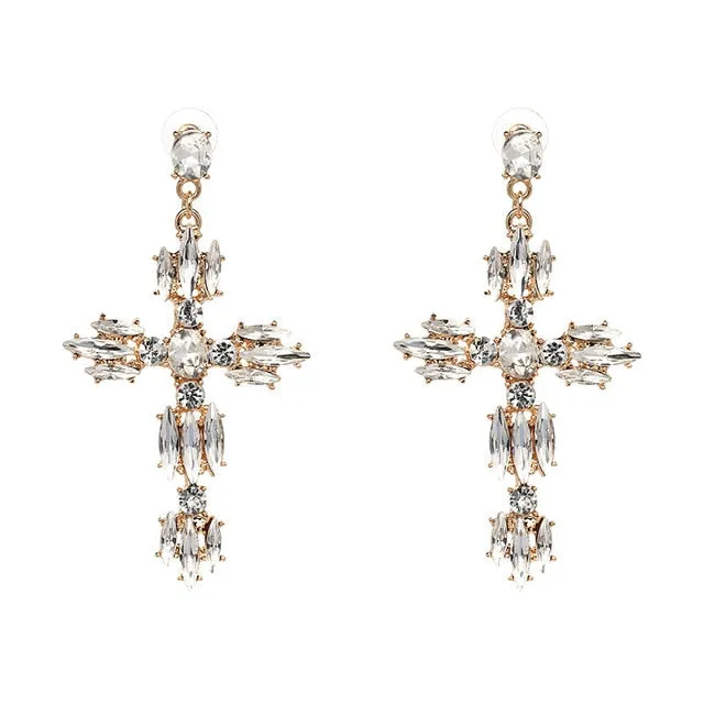 Vintage Baroque Ladies' Cross-shaped Large Drop Earrings