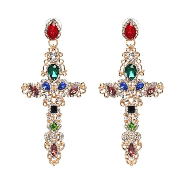 Vintage Baroque Ladies' Cross-shaped Large Drop Earrings