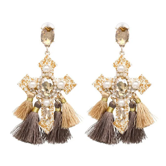 Vintage Baroque Ladies' Cross-shaped Large Drop Earrings