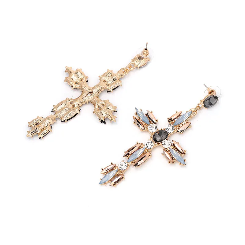 Vintage Baroque Ladies' Cross-shaped Large Drop Earrings