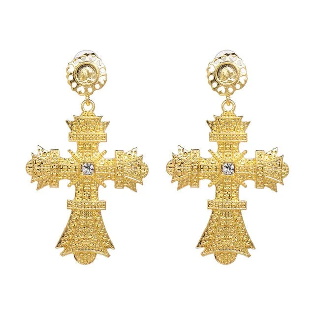 Vintage Baroque Ladies' Cross-shaped Large Drop Earrings