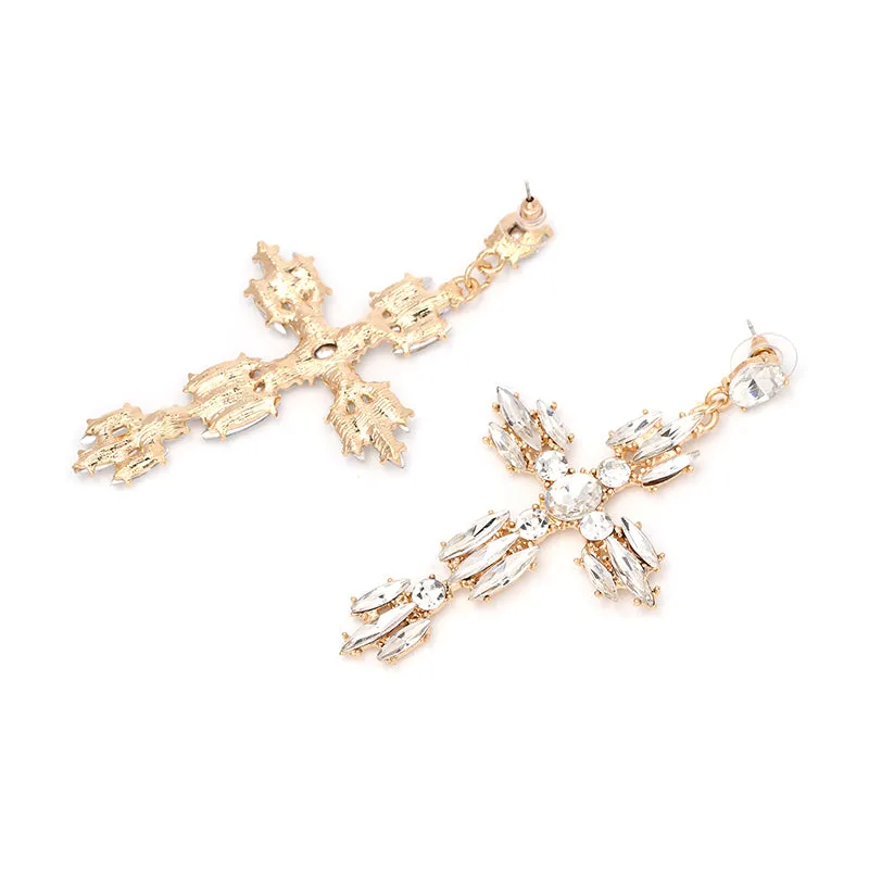 Vintage Baroque Ladies' Cross-shaped Large Drop Earrings