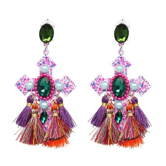 Vintage Baroque Ladies' Cross-shaped Large Drop Earrings
