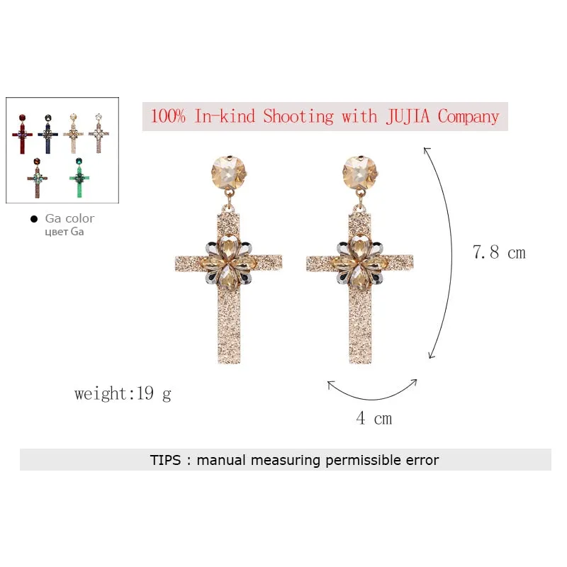 Vintage Baroque Ladies' Cross-shaped Large Drop Earrings
