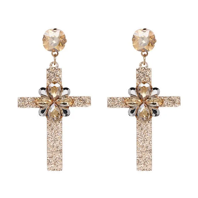 Vintage Baroque Ladies' Cross-shaped Large Drop Earrings
