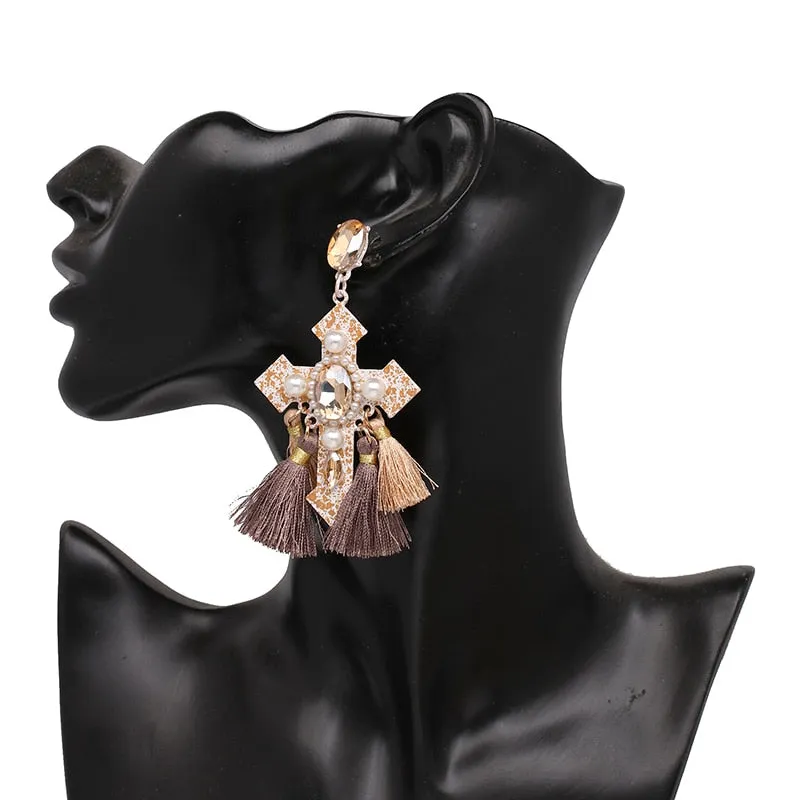Vintage Baroque Ladies' Cross-shaped Large Drop Earrings