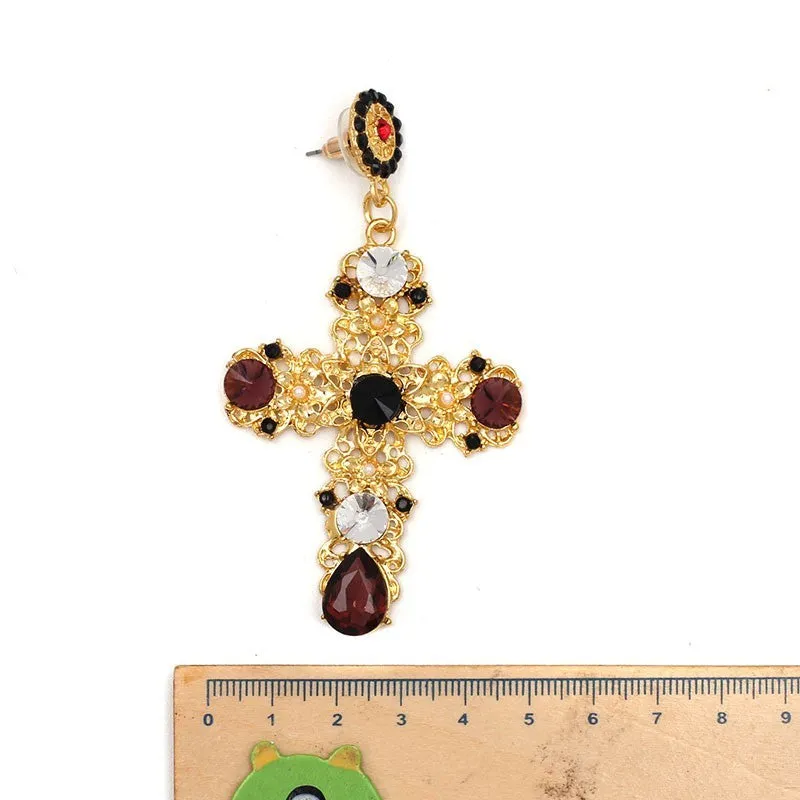 Vintage Baroque Ladies' Cross-shaped Large Drop Earrings